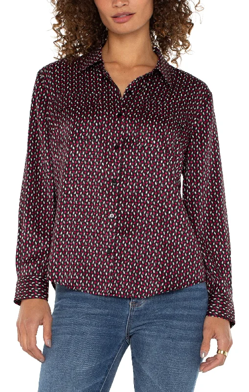 FLAP POCKET BUTTON UP WOVEN BLOUSE