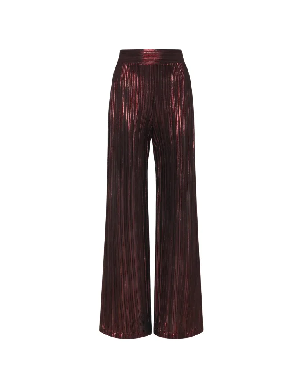 Nightcap Clothing Metallic Pleated Wide Leg Pants in Autumn Bronze