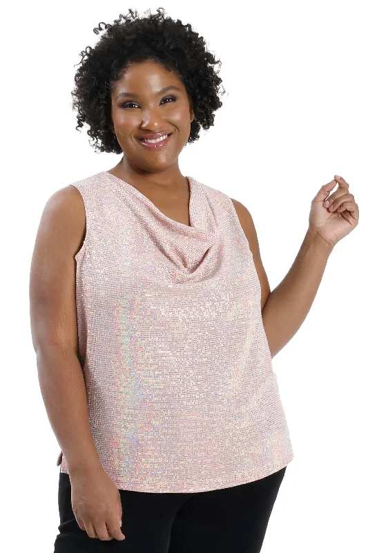 Vikki Vi Jersey Disco Ball Drape Neck Tank