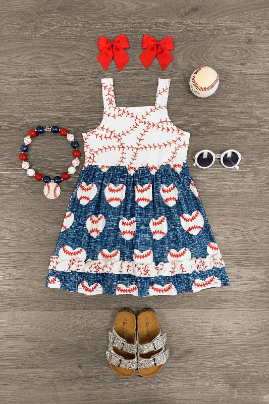 Blue & White Baseball Heart Dress