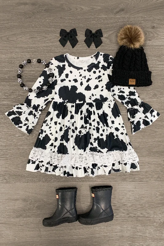 Cow Print Bell Sleeve Lace Dress