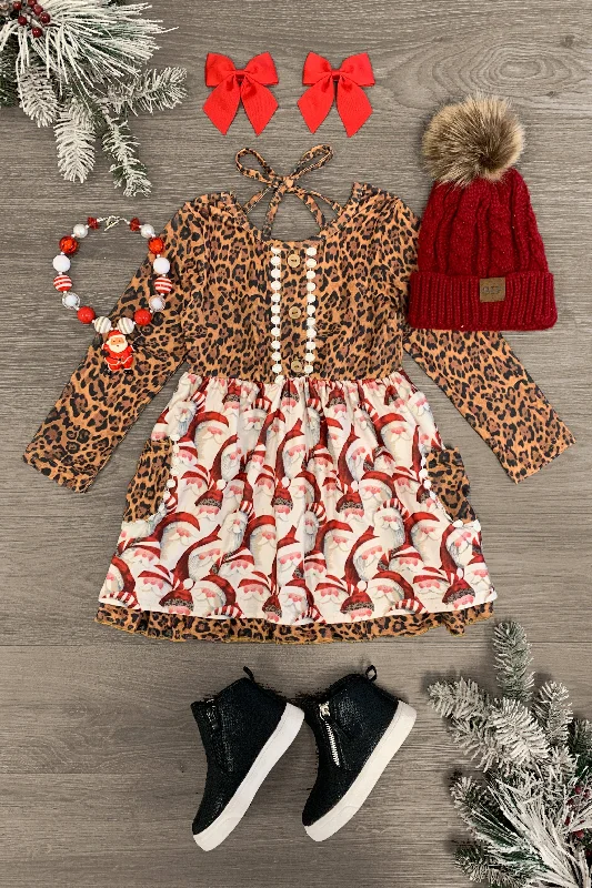 Leopard Long Sleeve Santa Dress