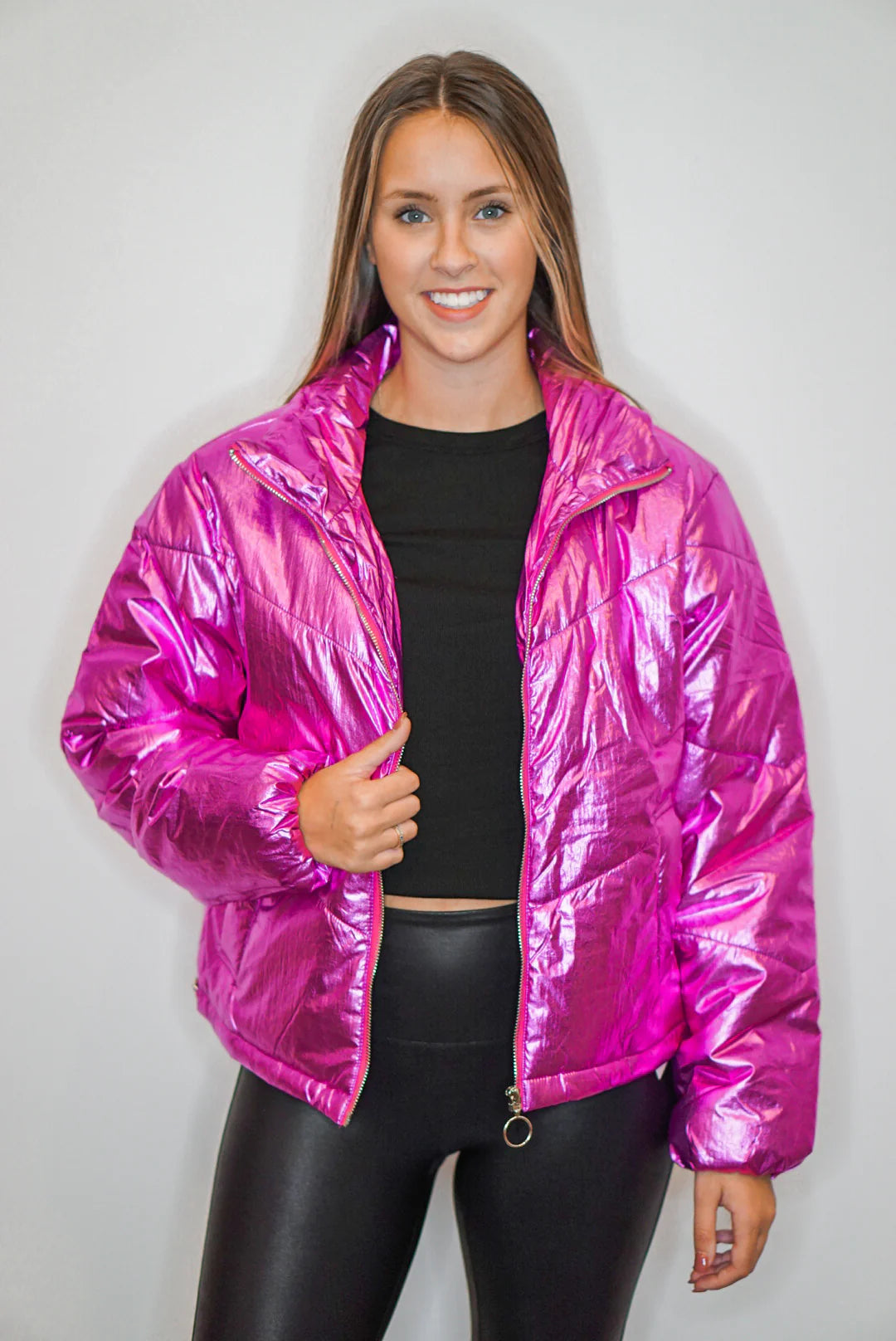 Metallic Trends Magenta Puffer Jacket