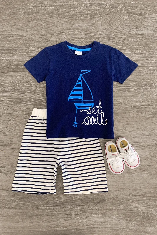 "Set Sail" Navy & Striped Short Set