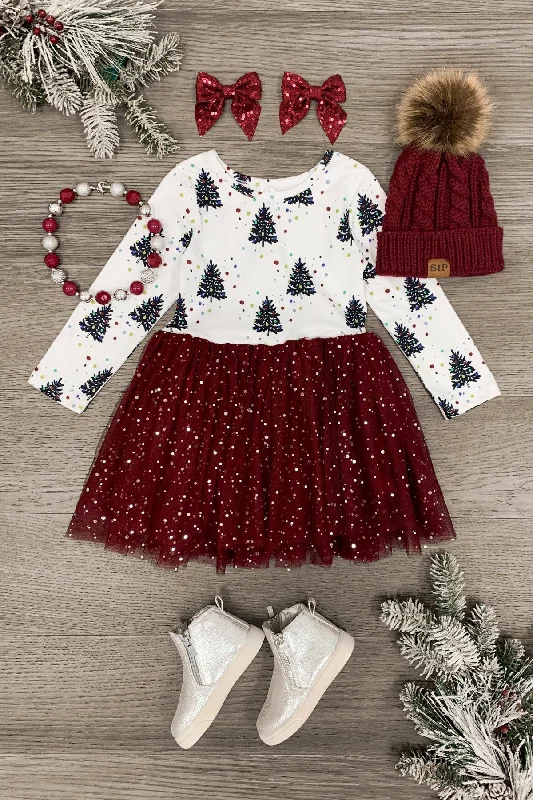 Burgundy Christmas Tree Tutu Dress