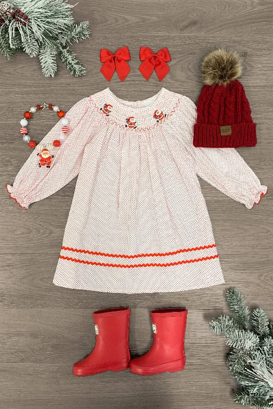 White & Red Polka Dot Santa Dress