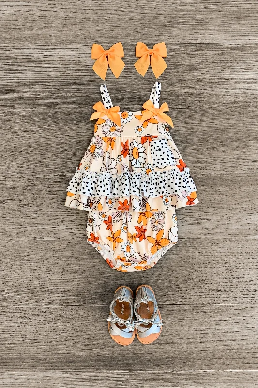 Orange Floral & Spotted Cheetah Bloomer Set