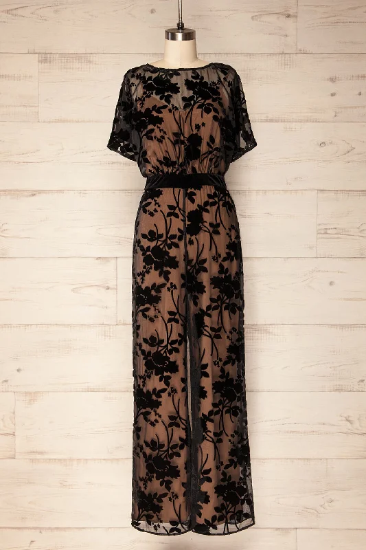 Charleroi | Beige Jumpsuit w/ Black Floral Overlay