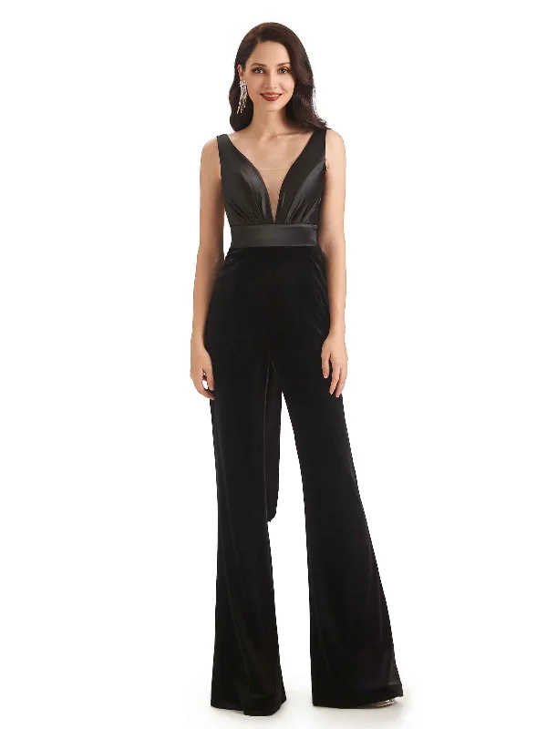 Sexy V-neck Sleeveless Open Back Jumpsuit Mother of The Bride Dresses