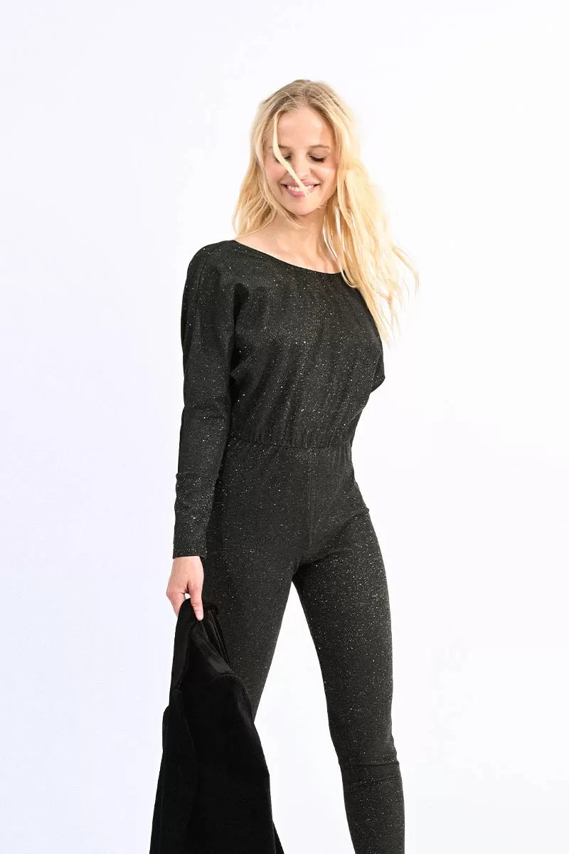 Molly Bracken Black/Gold Lurex Jersey Jumpsuit