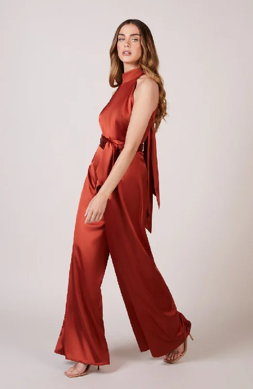 Soho Jumpsuit in Burnt Orange Satin