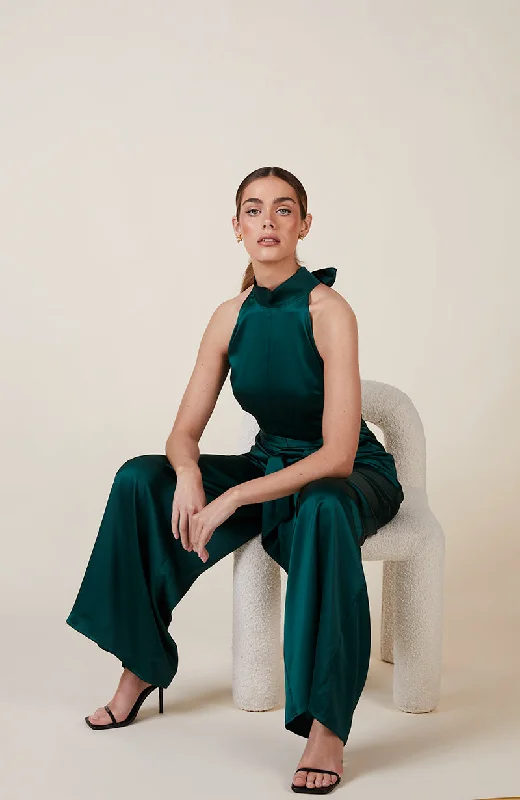 Soho Jumpsuit in Forest Green Satin